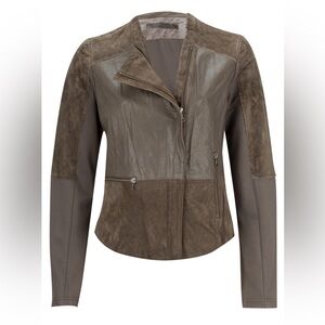 Sandwich Brown leather&knit moto jacket. Size 8